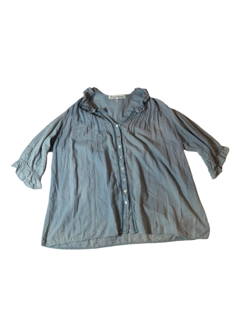 JP and Mattie Blouse Women’s M Blue Cotton Ruffle Boho Peasant Top
